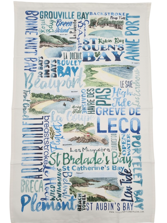 Swimming in Jersey Tea Towel Illustrated by Alexa
