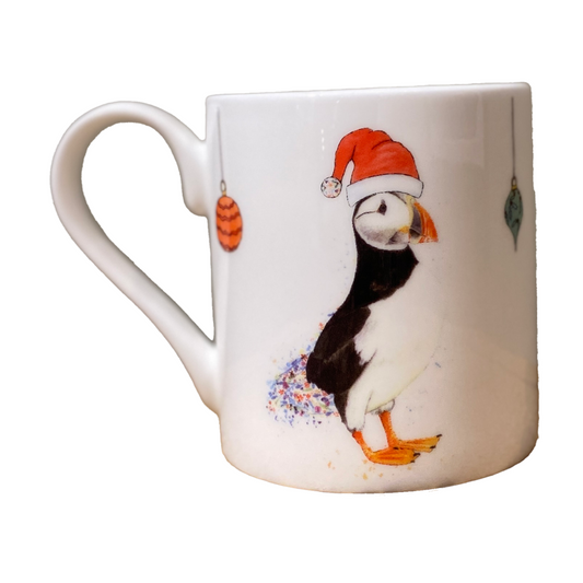Jersey Puffin Bone China Mug – Christmas Edition