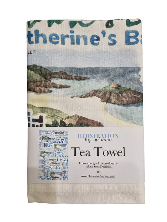 Swimming in Jersey Tea Towel Illustrated by Alexa
