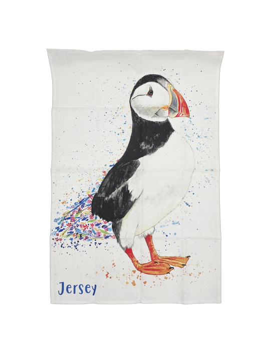 Jersey Floral Puffin Tea Towel
