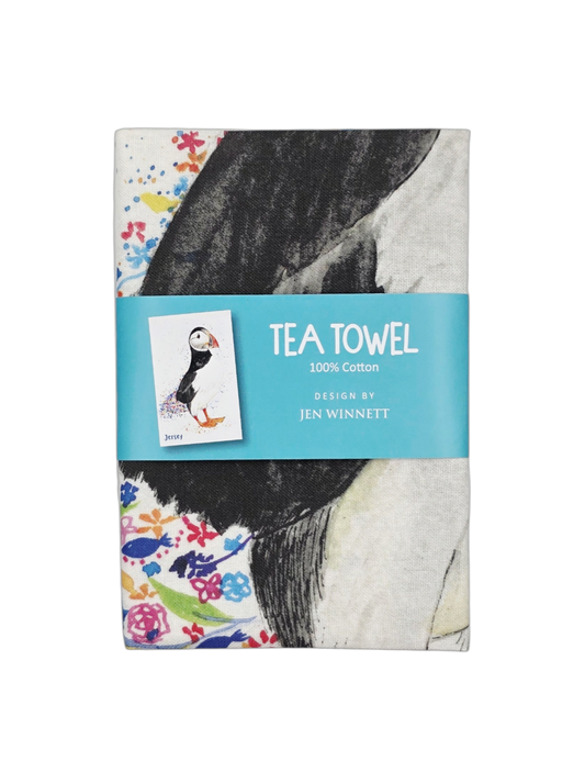 Jersey Floral Puffin Tea Towel