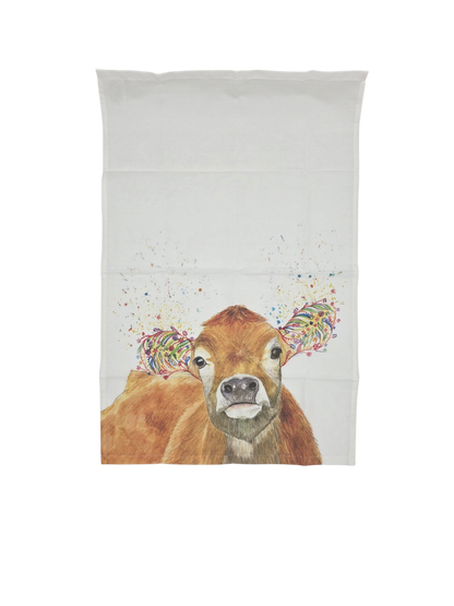 Jersey Floral Cow Tea Towel